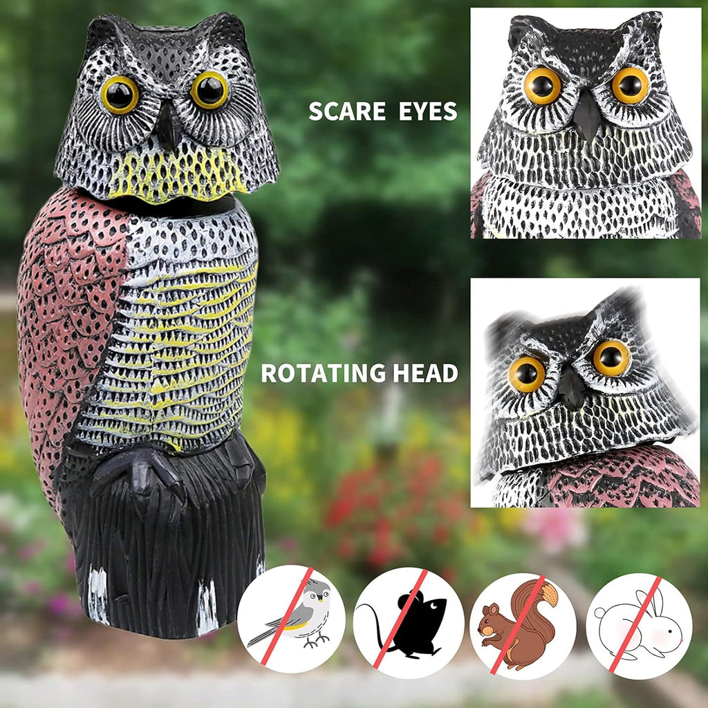 Owl Decoy with Rotating Head for Bird Deterrent K1693