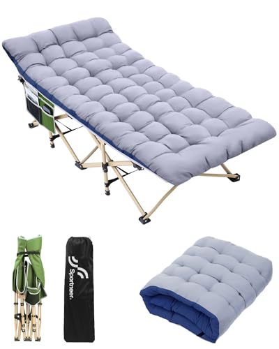 Sportneer Camping Cot, Camping Cots for Adults with Mattress Max Load 450 LBS Heavy Duty Portable Sleeping Folding Bed with Padded for Camping Tent Office Outdoor Travel Sleep Over