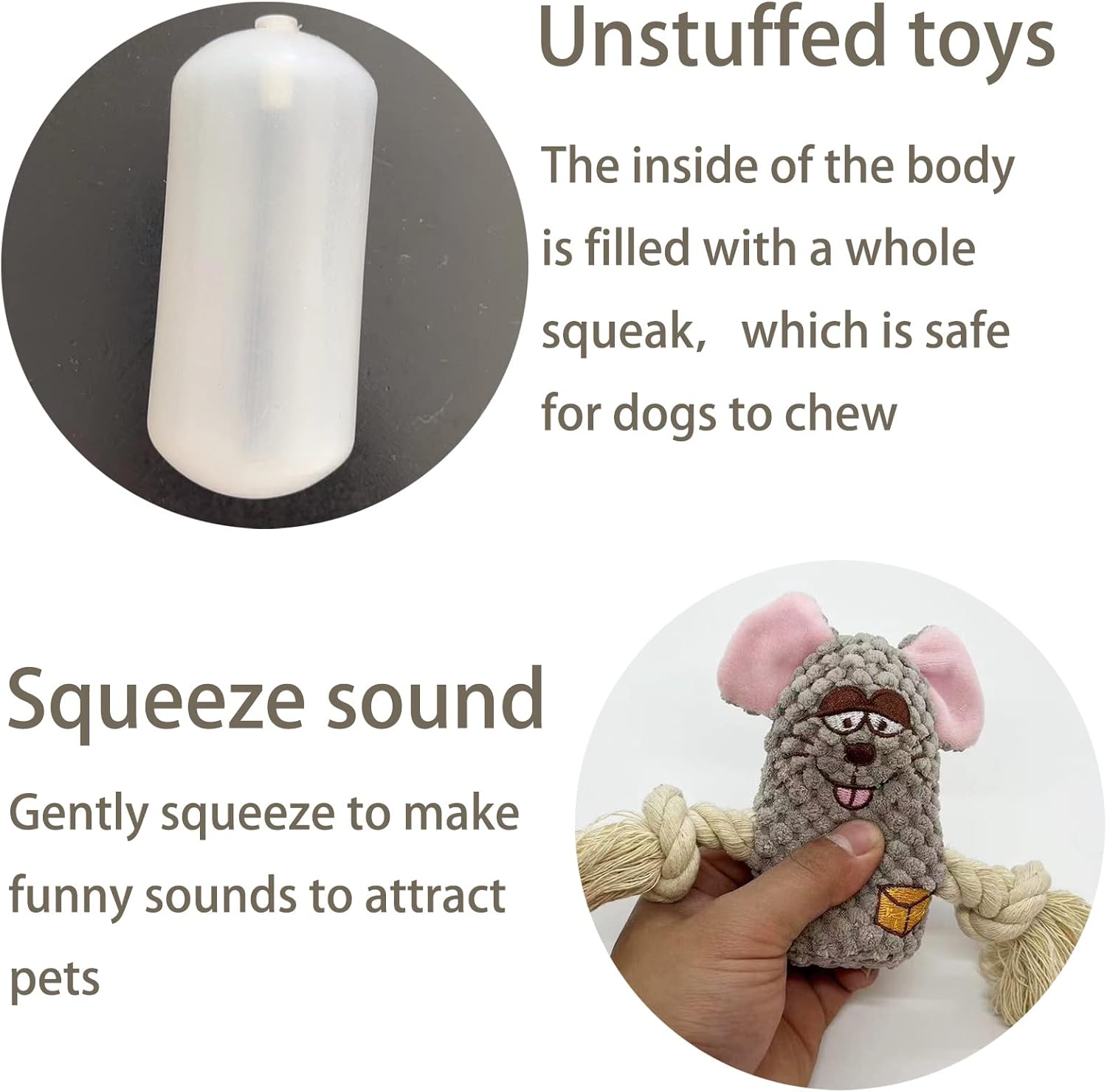 Squeak Plush Dog Toys, 6 Pack Cotton Rope Chew Toys for Puppy and Small Dogs A20076