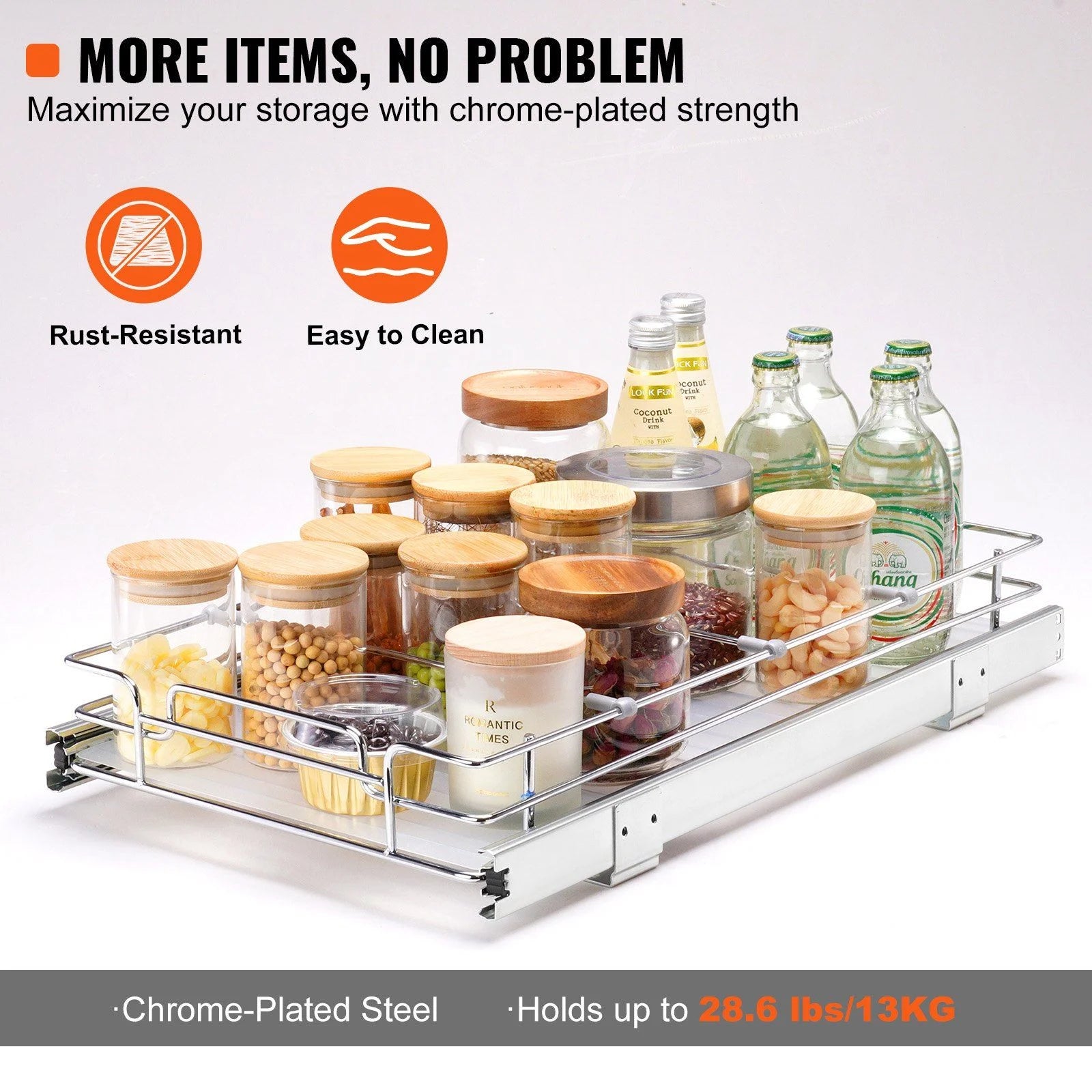 Pull Out Cabinet Organizer 14x21, Heavy Duty Steel Slide Out Shelves P772638