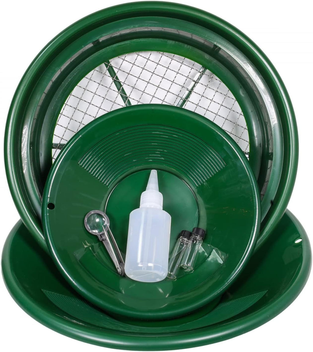 ASR Outdoor Gold Panning Kit Prospecting Tools Classifier Pans Snifter Vials 7pc
