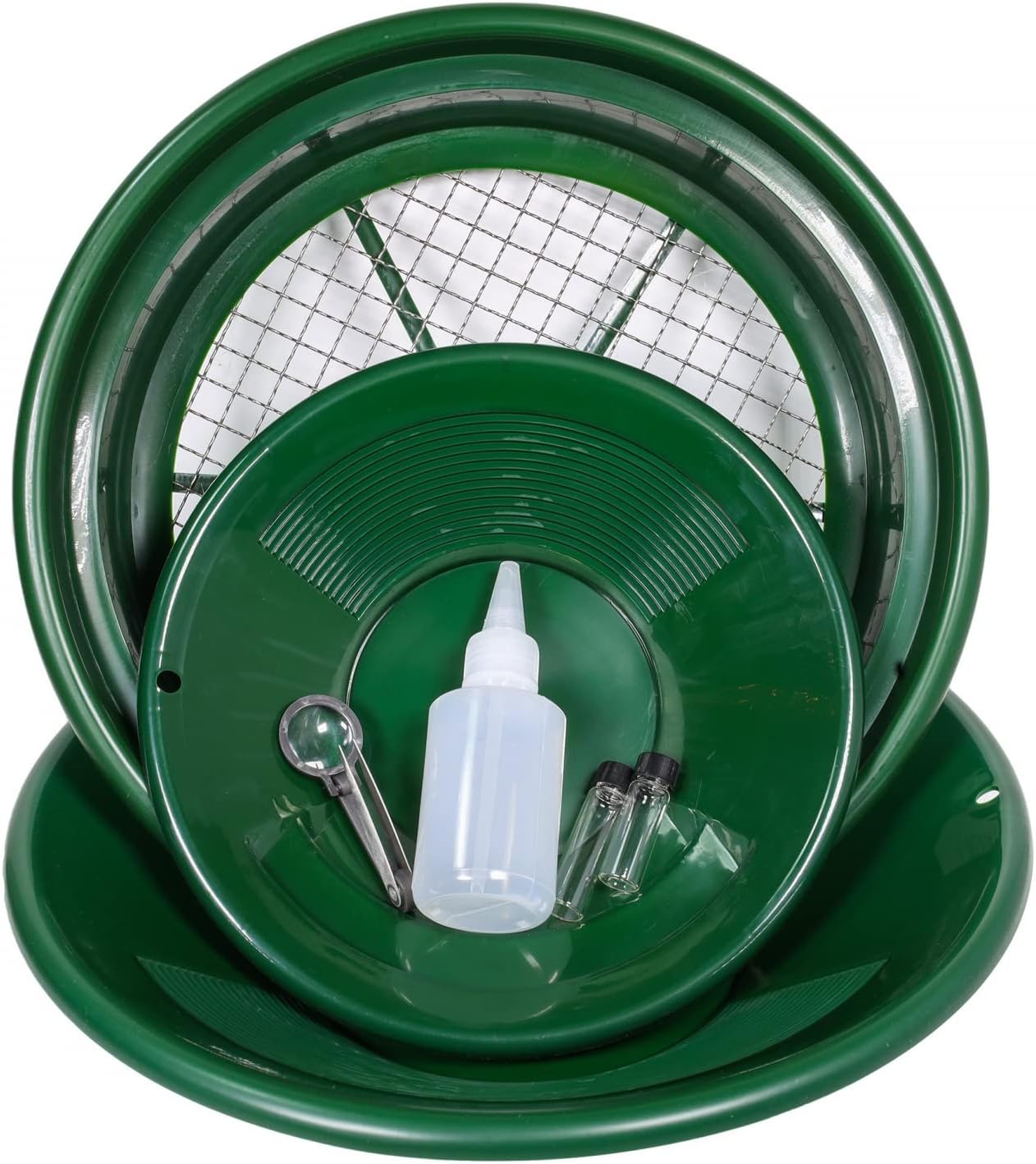 ASR Outdoor Gold Panning Kit Prospecting Tools Classifier Pans Snifter Vials 7pc