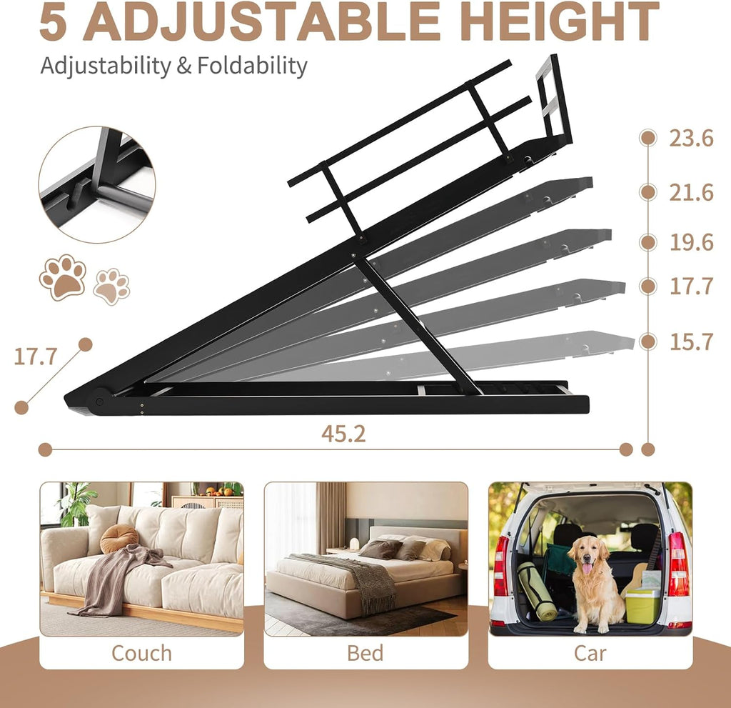 Folding Dog Ramp for Bed, Couch, SUV, Adjustable Height, 200 lbs Capacity Z76504