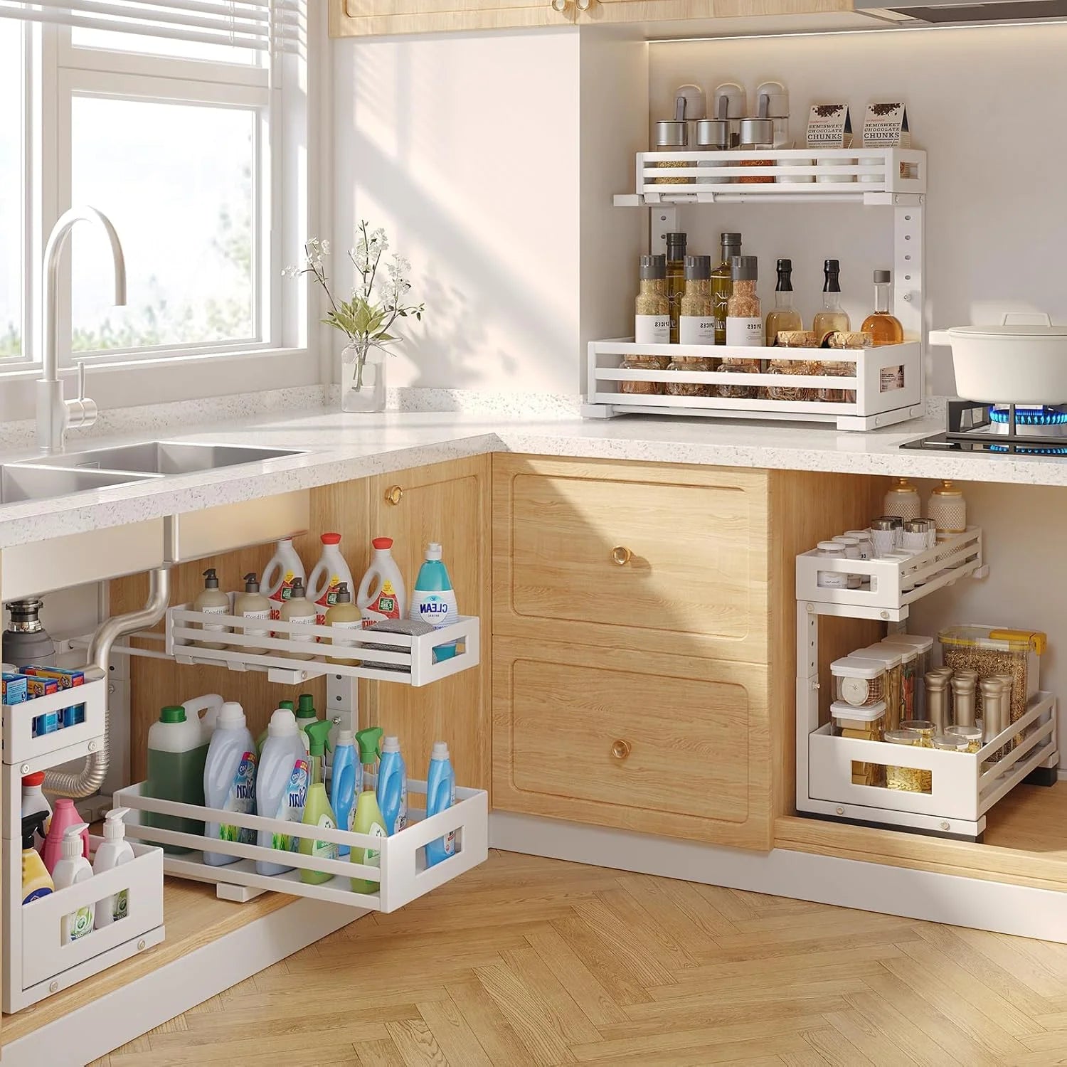 Under Sink Organizer 2-Tier Pull Out Cabinet Shelf, Adjustable Storage for Kitchen and Bathroom A14861