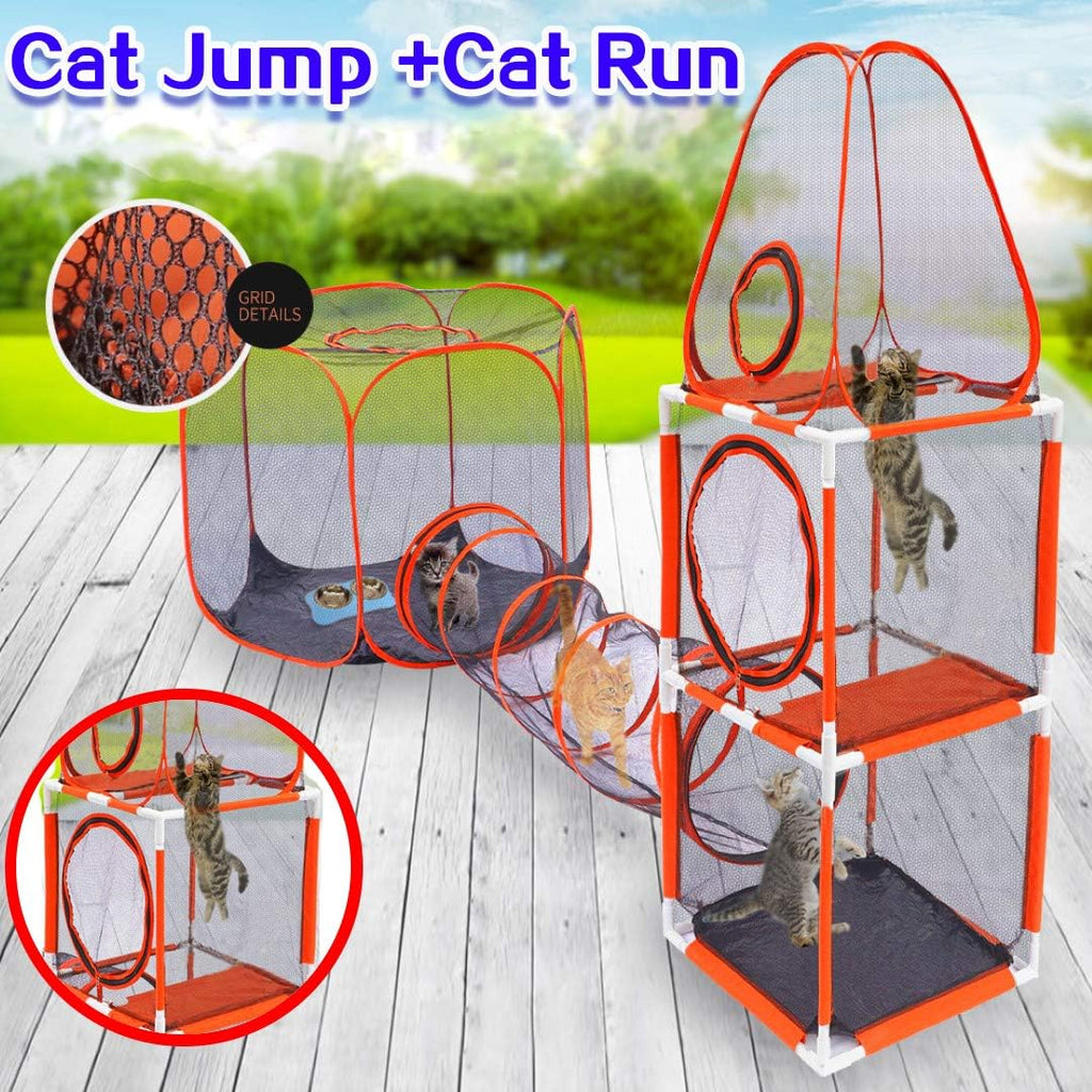 3 in 1 Pet Play House with Jumping Tower, Tent & Tunnel H936468