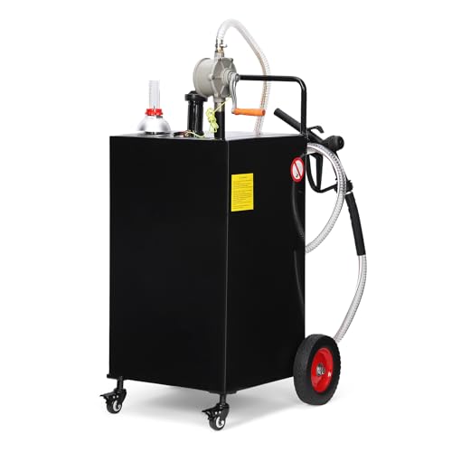 Fuel Caddy, 30 Gallon Portable Gas Caddy on 4 Wheels with Manual Transfer Pump, Gasoline Diesel Fuel Container for Cars, Lawn Mowers, ATVs, Boats, Black