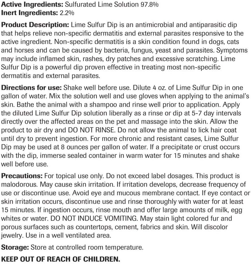 Lime Sulfur Dip Concentrated Solution for Dogs, Cats & Horses V976