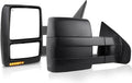 Towing Mirrors Left & Right Pair For 2007-2014 F-150, POWER HEATED,W/AMBER SIGNAL,W/PUDDLE LIGHT, Covex Lens, BLACK Mirror Driver Passenger LH RH Replacement