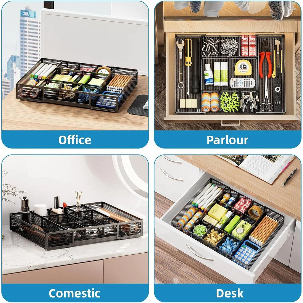 Mesh Desk Drawer Organizer with 10 Adjustable Compartments O607