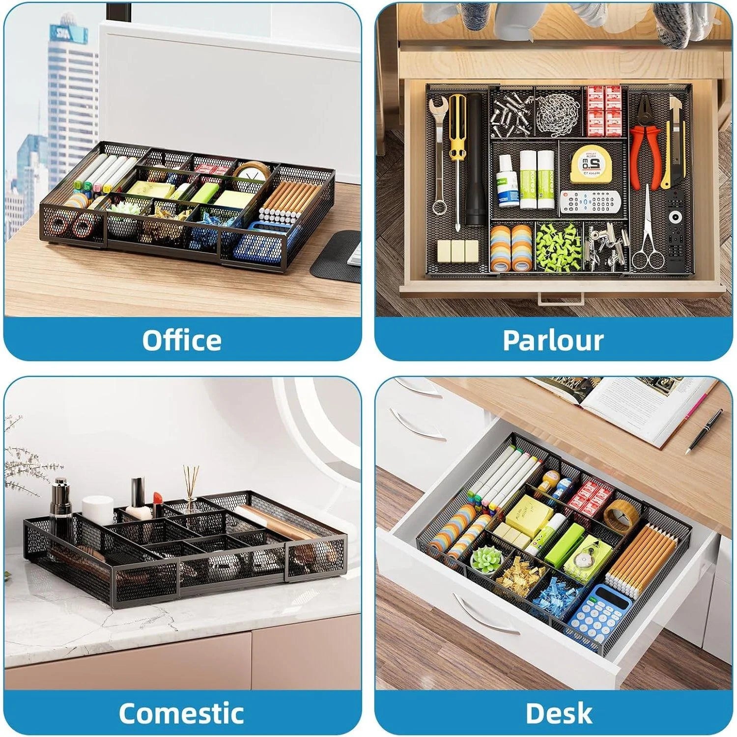 Mesh Desk Drawer Organizer with 10 Adjustable Compartments O607