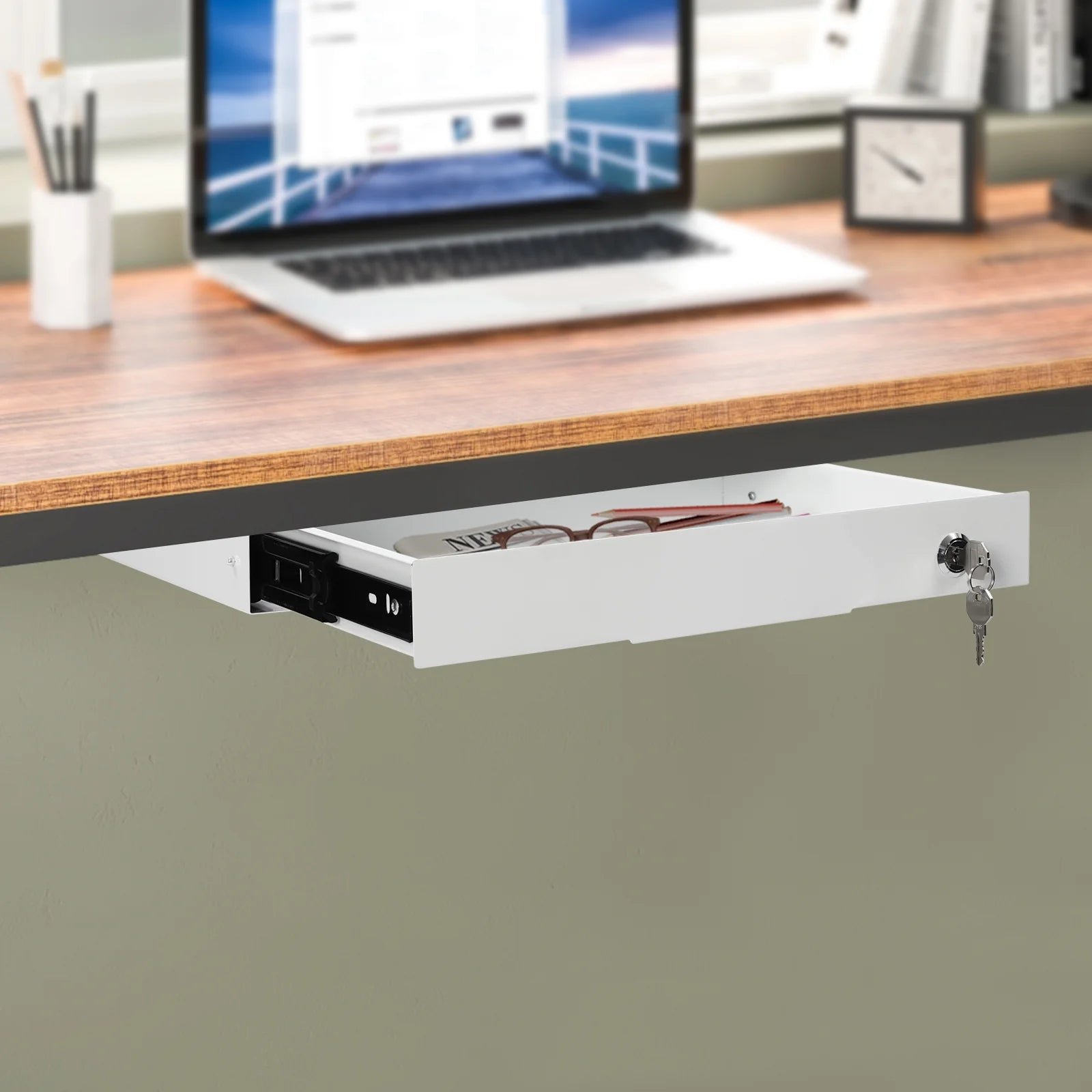 Under Desk Sliding Pull-out Drawer Storage Organizer B3387