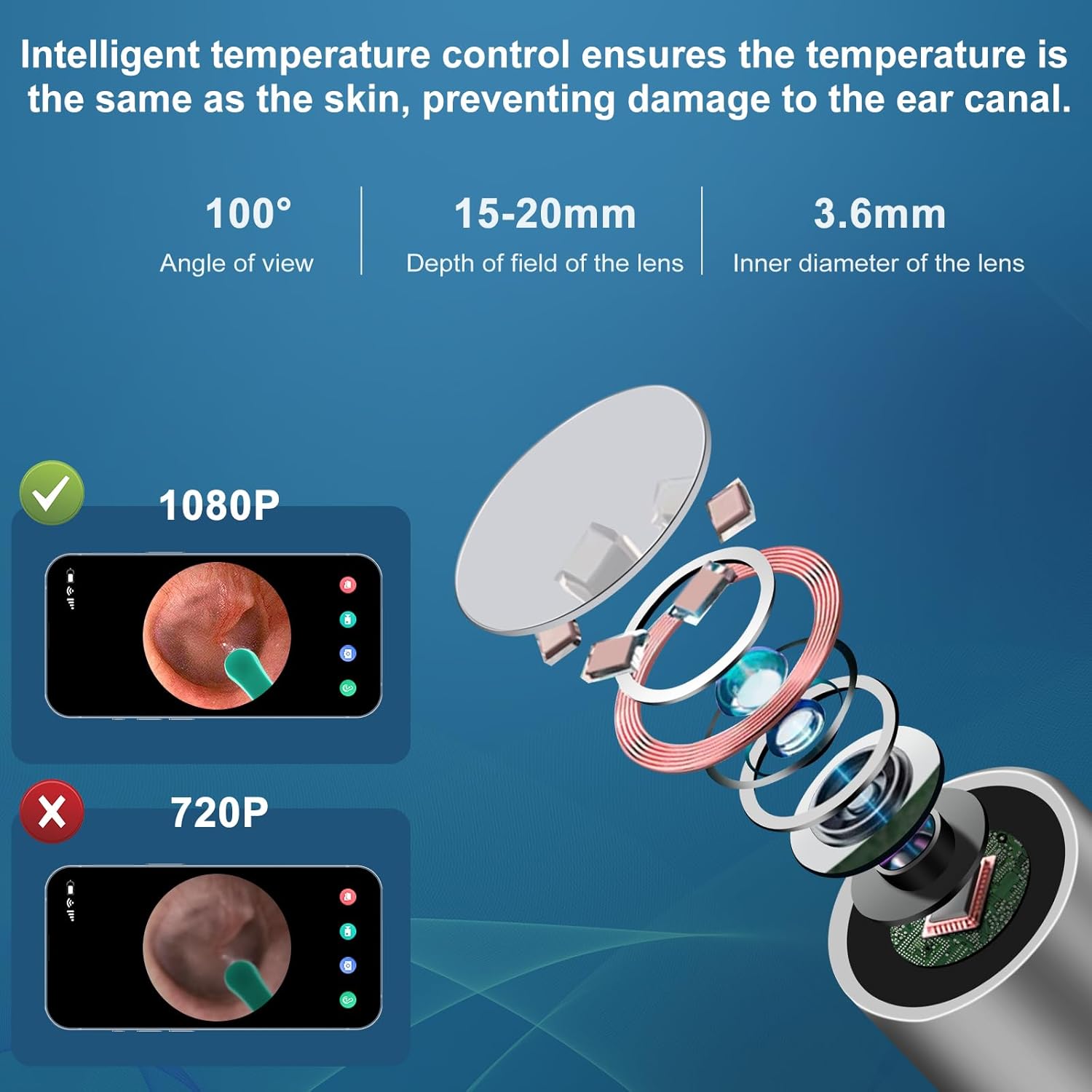 Ear Wax Removal Tool Camera with 8 Pcs Ear Set, 1080P HD Otoscope G522