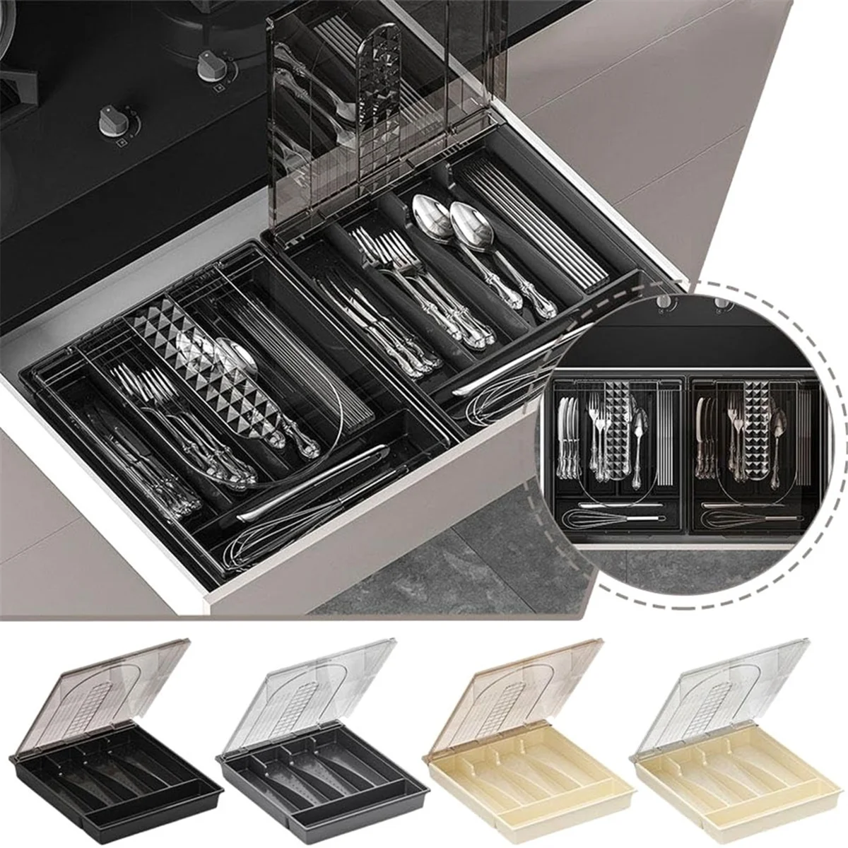 Plastic Cutlery and Flatware Storage Box with Lid Q259414