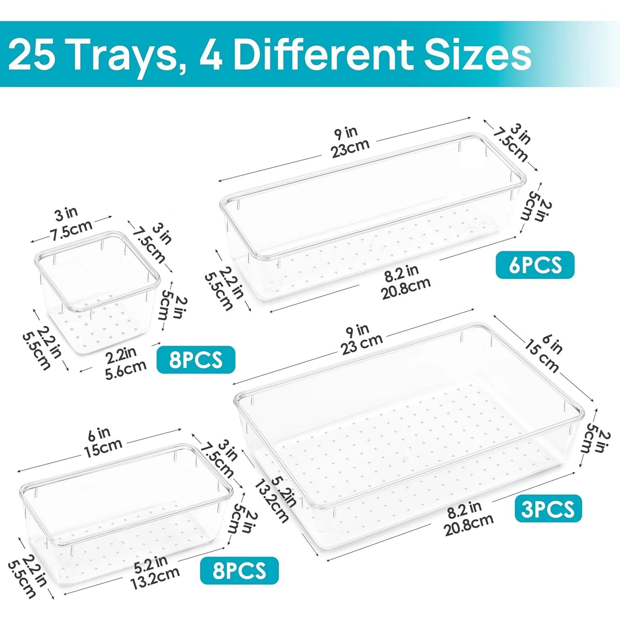 25-Piece Clear Plastic Drawer Organizer Set for Cosmetics, Bedroom, Kitchen & Office Storage B1333