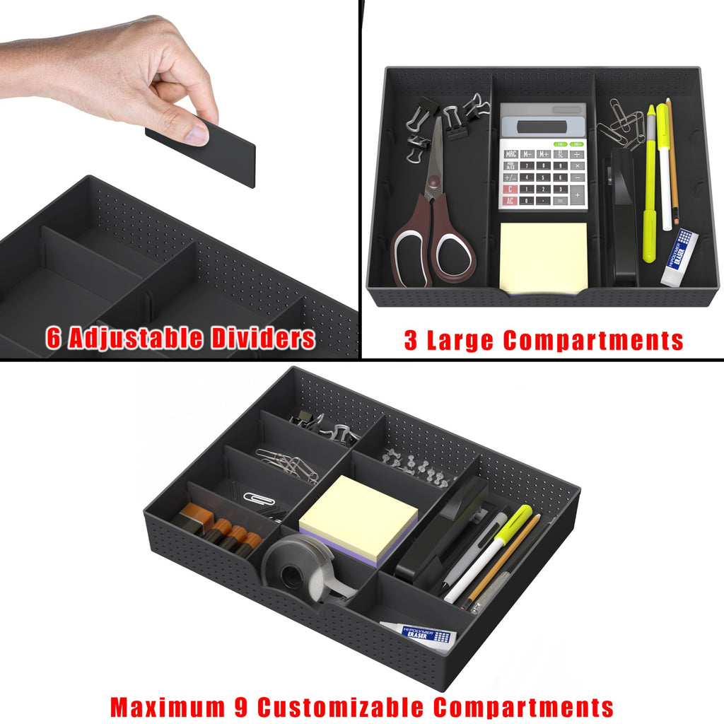 Adjustable Drawer Organizer Tray, 9 Compartments, Black F942948