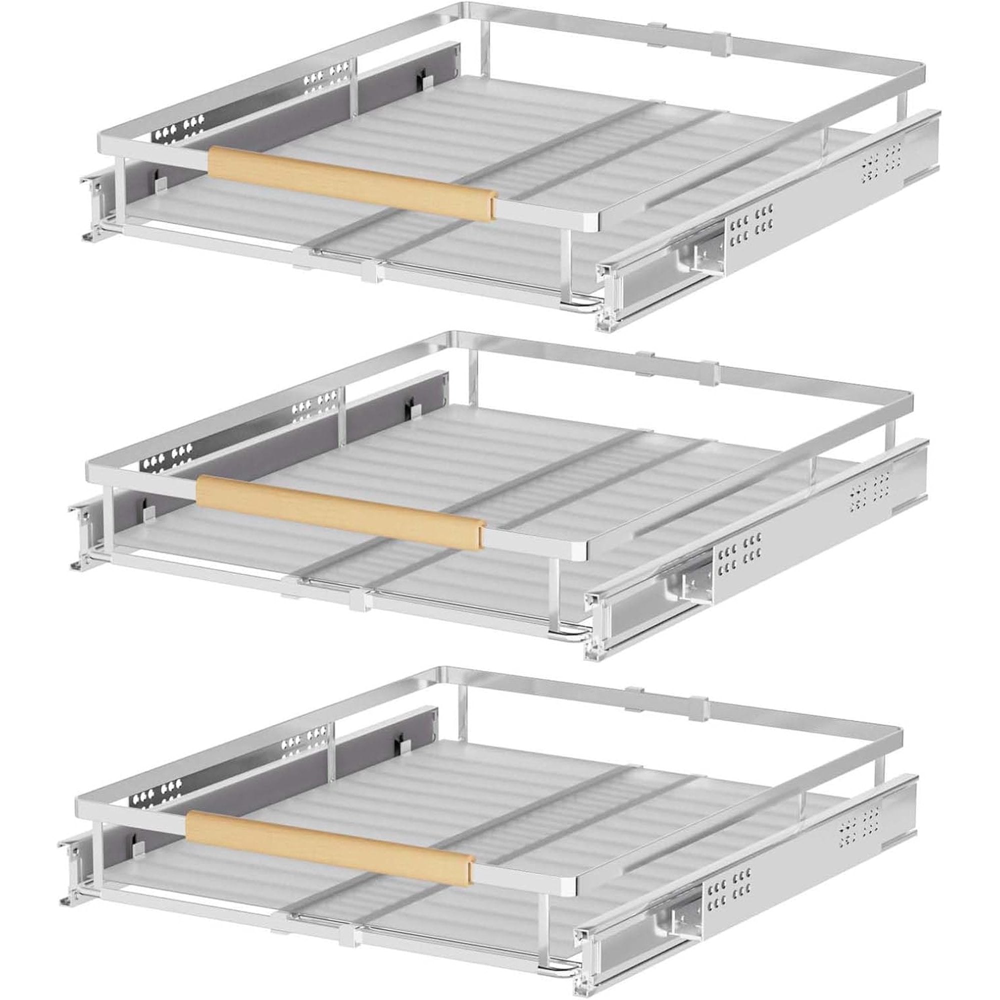 Pull Out Cabinet Organizers,Expandable Slide Out Storage Shelves,D:17.1” x W:12”-18.3” Stainless Steel Storage Drawers,3 Packs of Heavy Duty Gliding Cupboard Shelves for Home Kitchen Pantry Cupboard