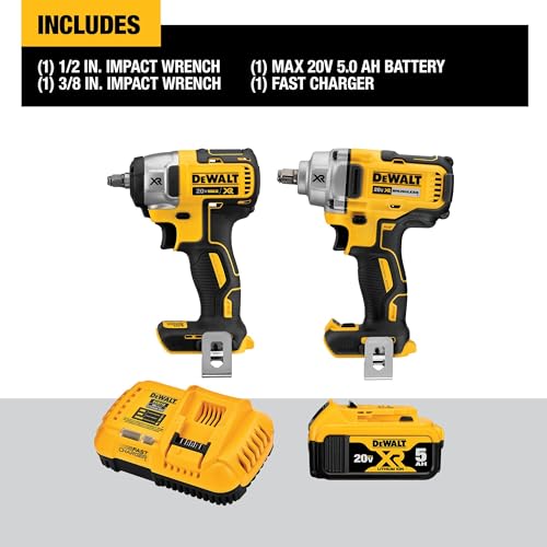 Cordless Impact Wrench 2-Tool Combo Kit, 1/2-Inch and 3/8-Inch with 5Ah Battery and Charger B3860