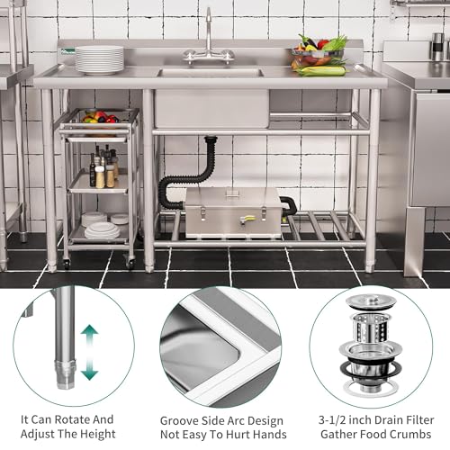 Freestanding Stainless Steel Single Bowl Commercial Sink Station, 29in F115177