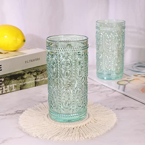 Pink Glassware Set of 4, 10oz Vintage Drinking Glasses W1392