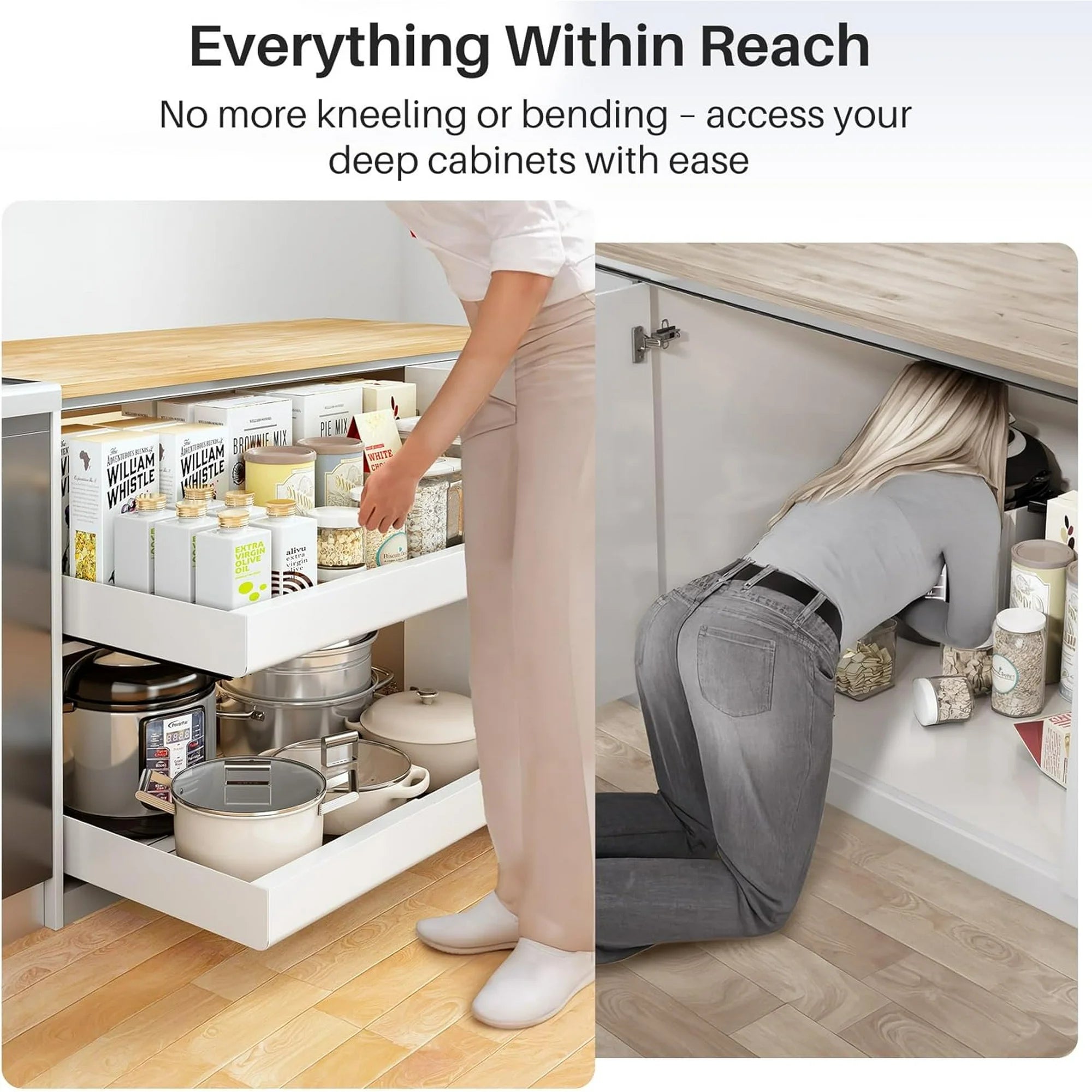 Expandable Pull Out Cabinet Organizer, Heavy Duty Adhesive Slide Out Shelf for Kitchen Pantry L638574