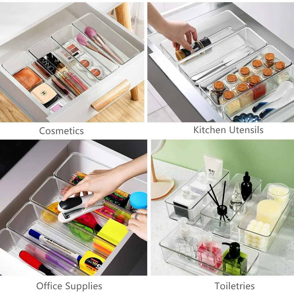 Clear Stackable Storage Bins, Plastic Drawer Organizer for Kitchen Bathroom Y248412