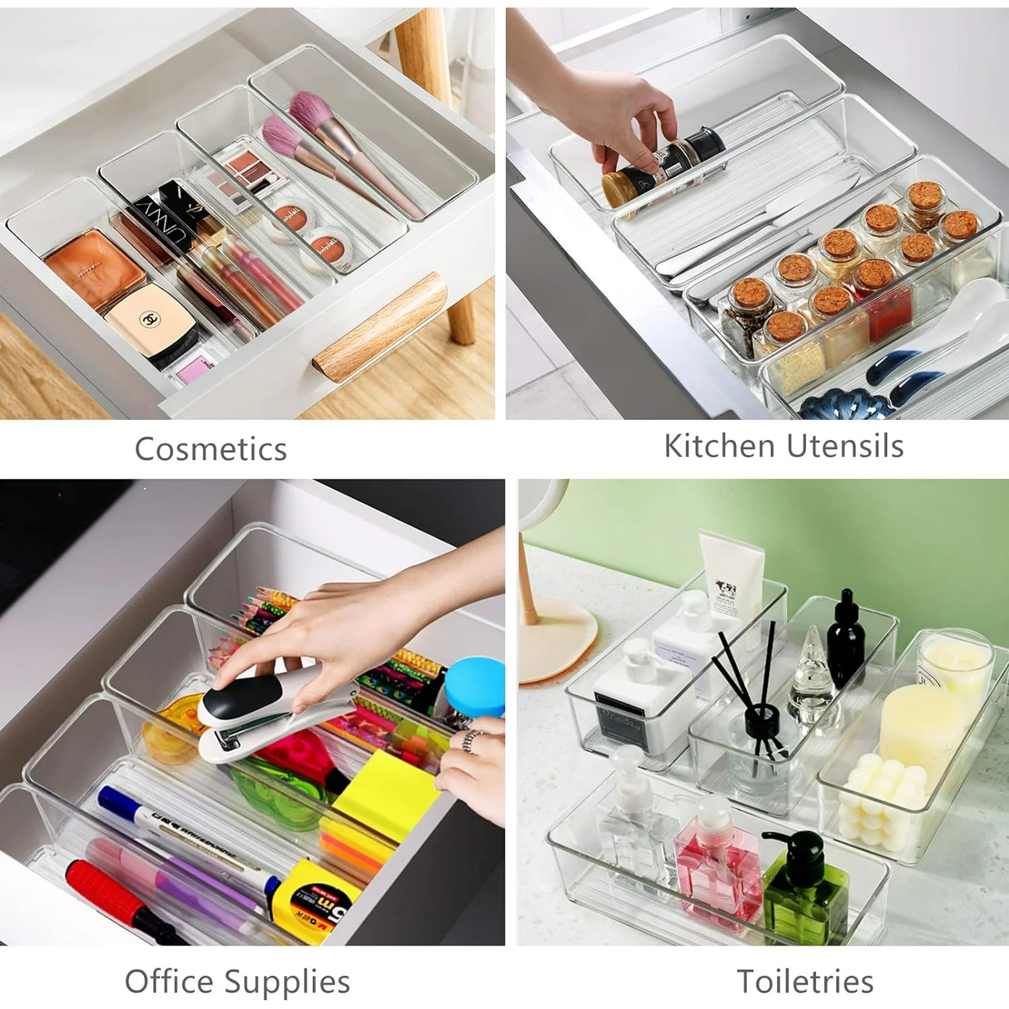 Clear Stackable Storage Bins, Plastic Drawer Organizer for Kitchen Bathroom Y248412