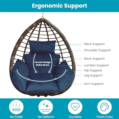 Egg Chair Cushion with Pillow, Thicken Swing Chair Cushion with Ties, Indoor Outdoor D443787