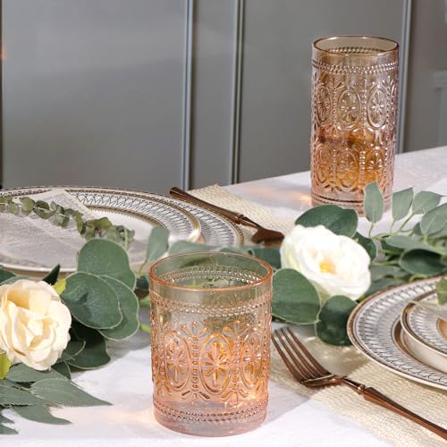 Pink Glassware Set of 4, Vintage Embossed Drinking Glasses P19887