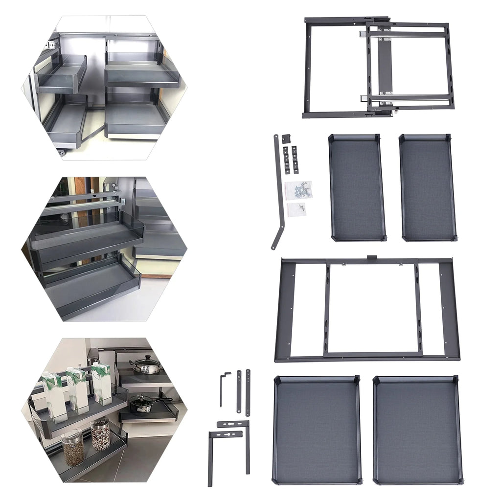 Corner Cabinet Pull Out Organizer, 2 Tier Swing Tray, Soft Close O7215
