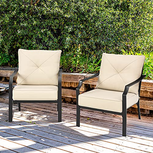Set of 2 Patio Chairs with Padded Cushions, Outdoor Armchairs U342887