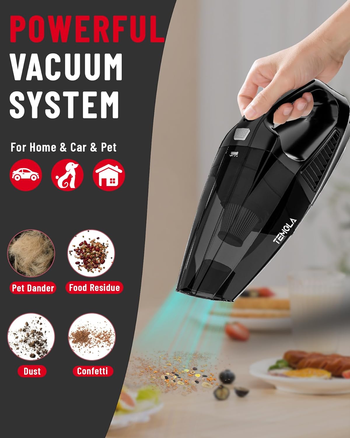 Handheld Vacuum Cordless, Car Vacuum Cleaner with Brushless Motor 12000Pa, HEPA Filter R214
