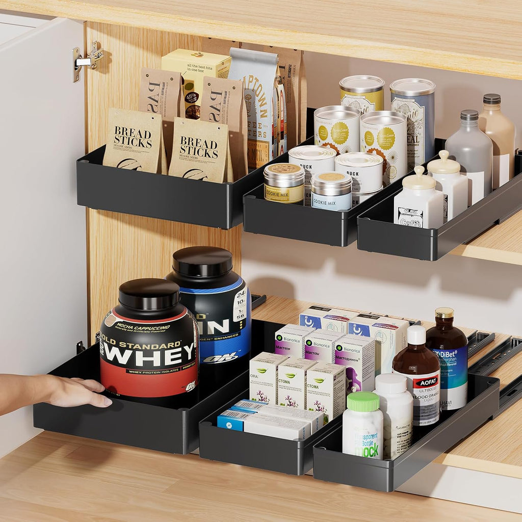 Pull Out Cabinet Organizer, 15.7" Deep, 3 Pack, Black Q941413