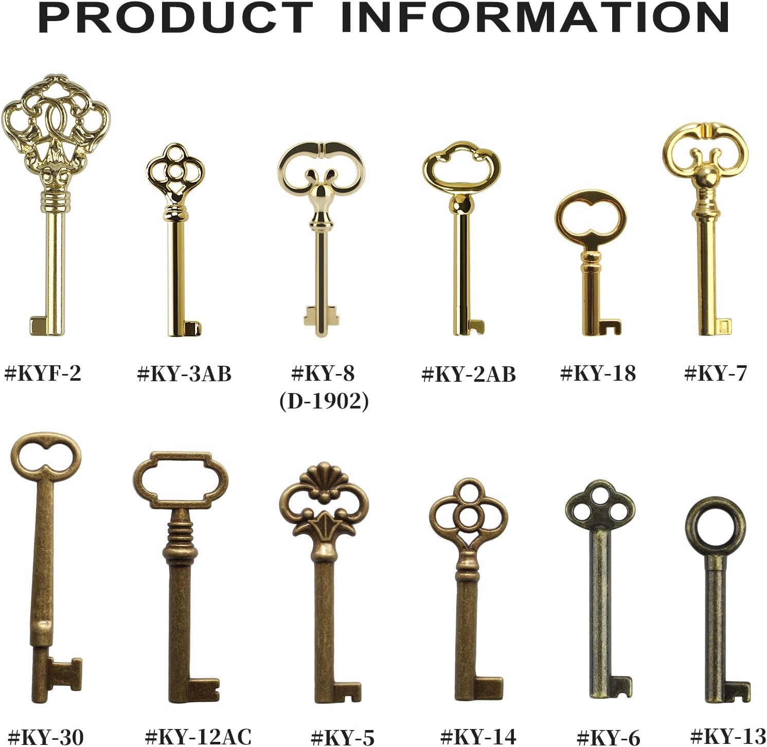 12-Key Universal Replacement Skeleton Keys Kit for Antique Furniture and Cabinets R846602