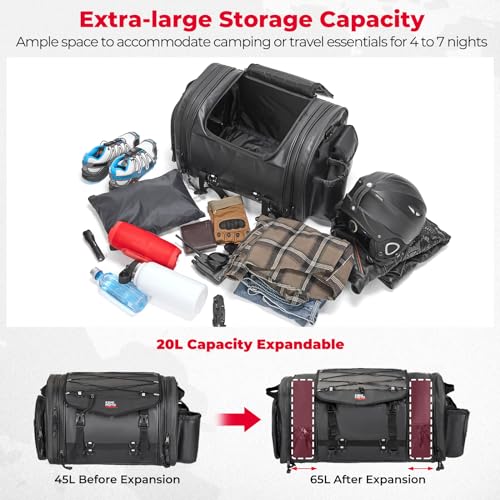 Motorcycle Travel Luggage Bags, 60L Expandable Waterproof Tail Bag with Rain Cover W924961