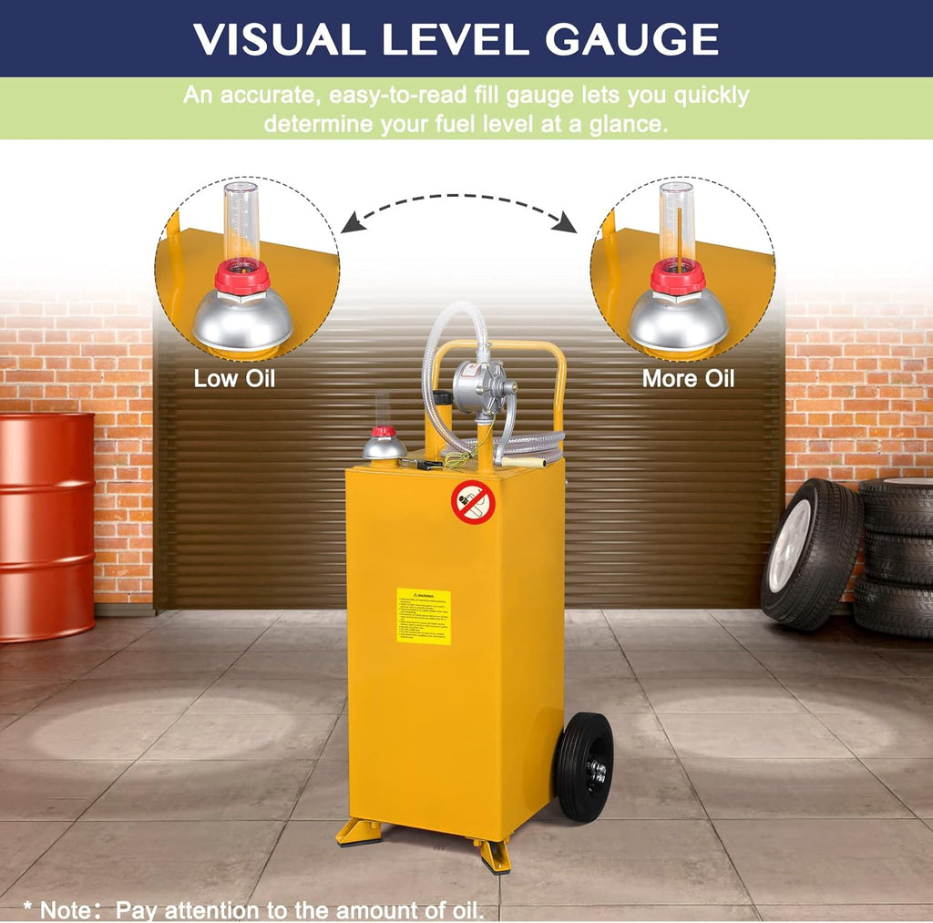 30 Gallon Portable Gas Caddy Fuel Storage Tank with Rotary Hand Pump and Wheels D642