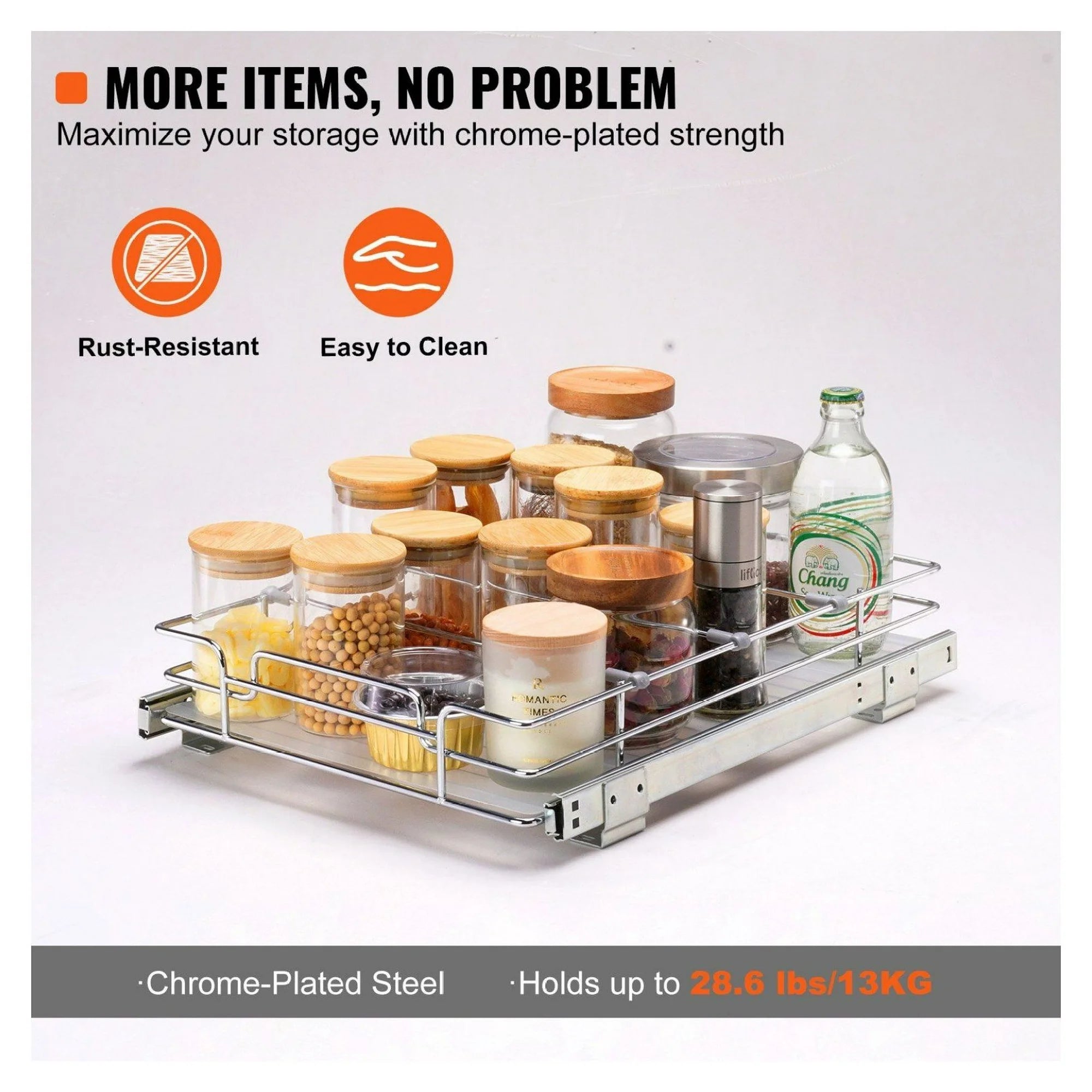 Chrome Steel Pull Out Cabinet Organizer for Kitchen, Bathroom, Under Sink I981698