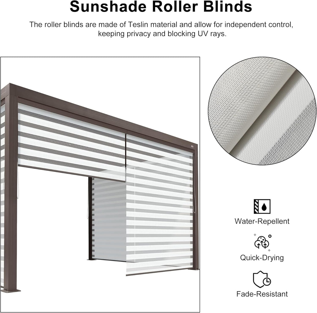 Outdoor Louvered Pergola with Roller Blinds, Aluminum Patio Canopy X761902