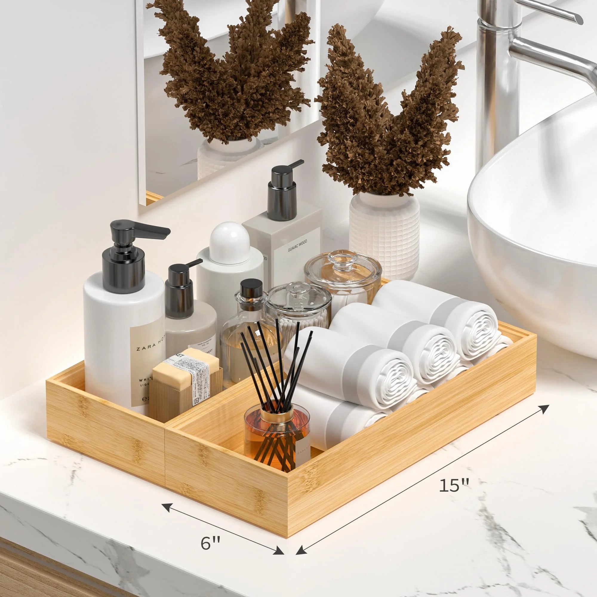 Bamboo Drawer Organizer, Stackable Utensil Tray, Set of 2 U1246