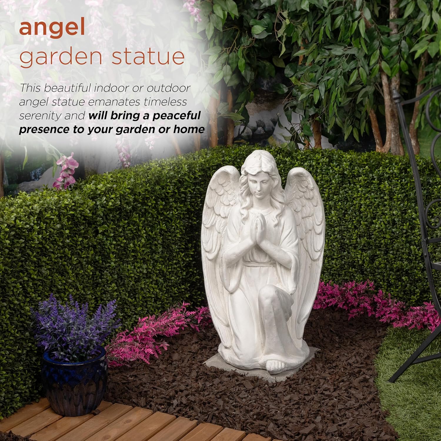 Kneeling Praying Angel Statue, White P6788