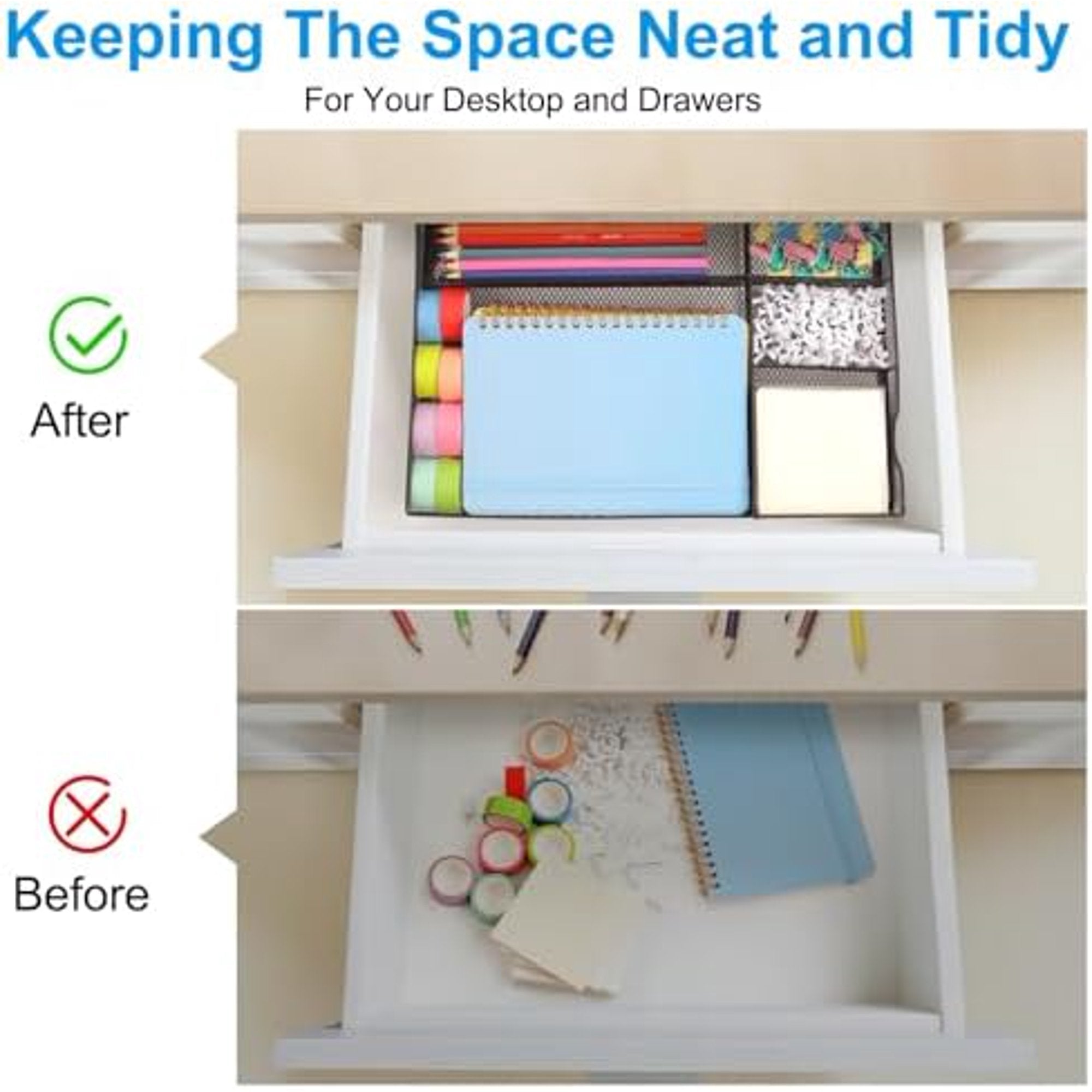 Metal Mesh Desk Drawer Organizer Tray with 5 Grids Q591603
