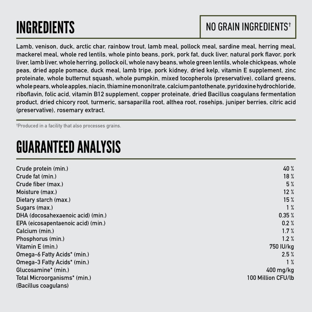 Dry Dog Food, Grain Free, Fresh or Raw Ingredients, 23.5lb V55612