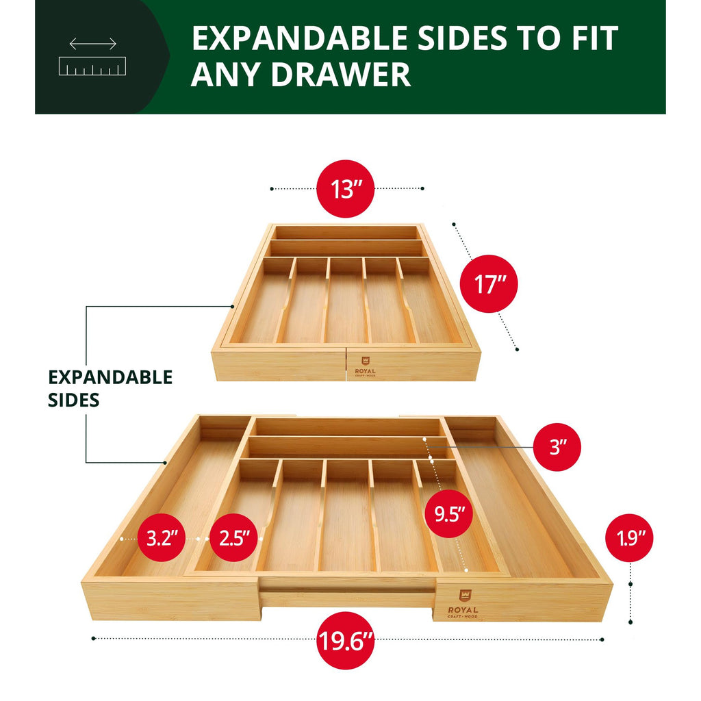 Bamboo Drawer Tray with 9 Compartments for Cutlery Storage X5744