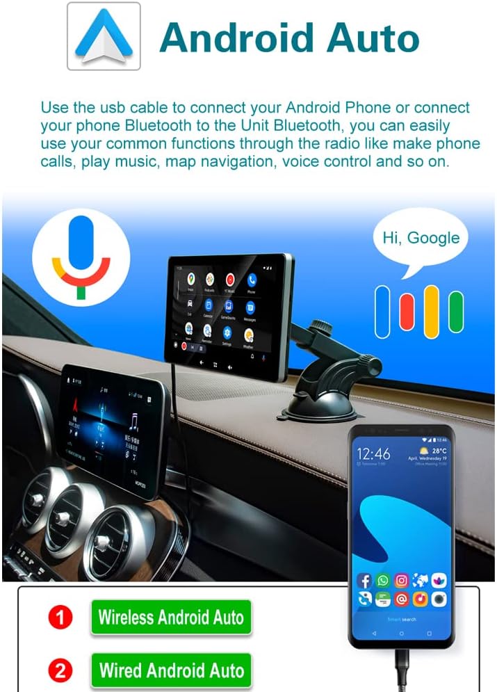 7 Inch Touchscreen Car Stereo with Bluetooth, Carplay and Android Auto D56828
