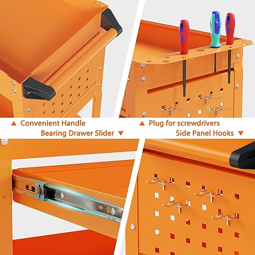 Heavy Duty 3-Tier Utility Cart on Wheels with Drawer D1640