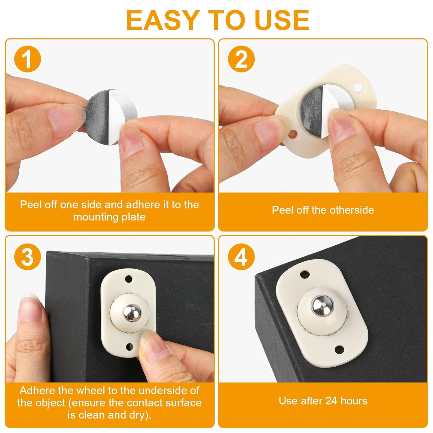 Self-Adhesive Mini Caster Wheels, 360° Swivel Sticky Pulleys for Small Furniture, White T2605