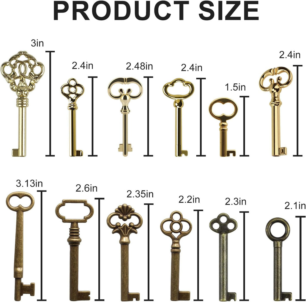 12-Key Universal Replacement Skeleton Keys Kit for Antique Furniture and Cabinets R846602