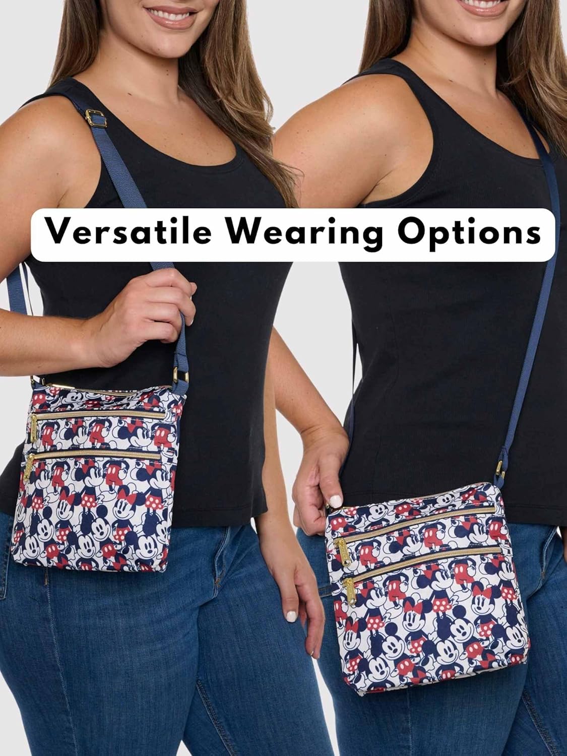 Mickey and Minnie Mouse Crossbody Purse Passport Bag Navy Nylon W901922