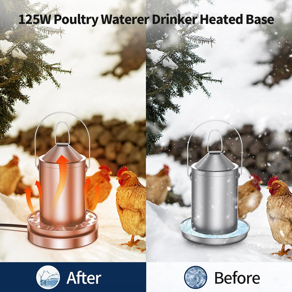 Chicken Water Heater, 15 Inch 125W Poultry Waterer Heated Base with 10FT Cable M6187