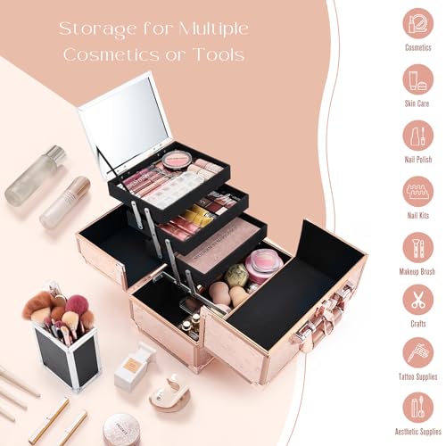 Makeup Train Case 11.8 Inch Extra Large with Mirror and 3 Trays E649