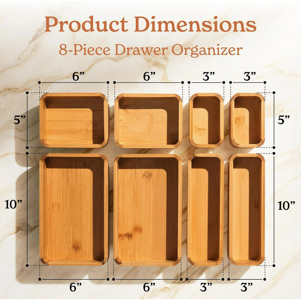 Bamboo Drawer Organizer Set for Kitchen, Bathroom, and Jewelry R926